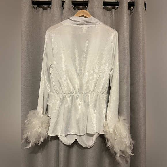 River Island White Satin V-Neck Ruched Tie Front Blouse - Picture 6 of 9